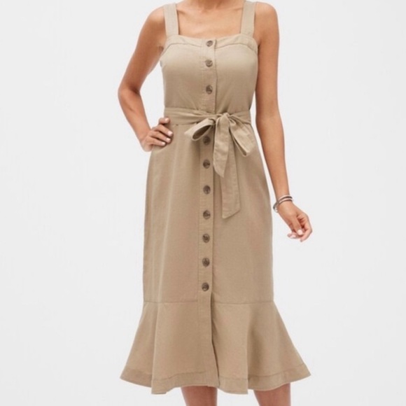 Banana Republic Dresses & Skirts - Banana Republic Linen Blend Button Down Dress Beige/Tan Midi Elevated Safari 8